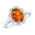 4 Carat Lab Grown Orange Sapphire Vintage Engagement Ring with Diamond