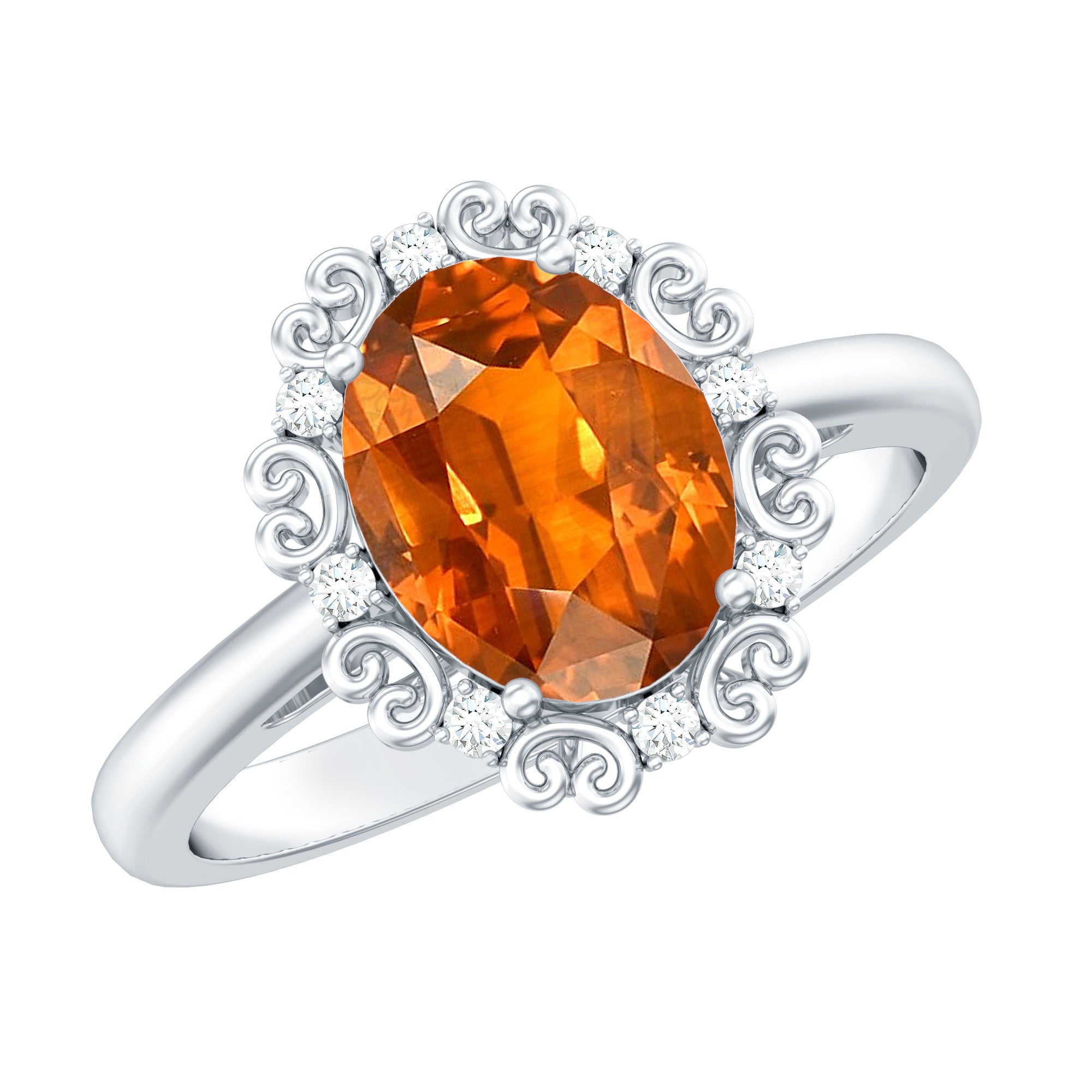 4 Carat Lab Grown Orange Sapphire Vintage Engagement Ring with Diamond
