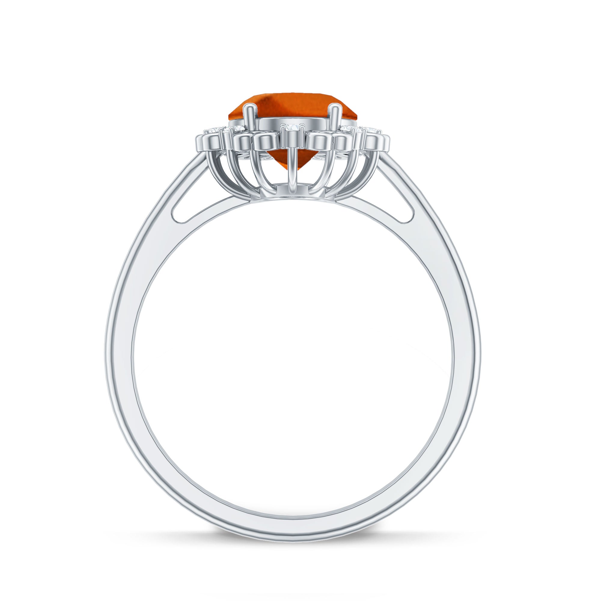 4 Carat Lab Grown Orange Sapphire Vintage Engagement Ring with Diamond