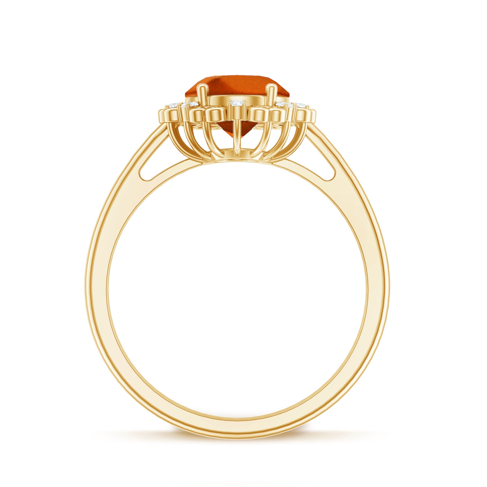 4 Carat Lab Grown Orange Sapphire Vintage Engagement Ring with Diamond