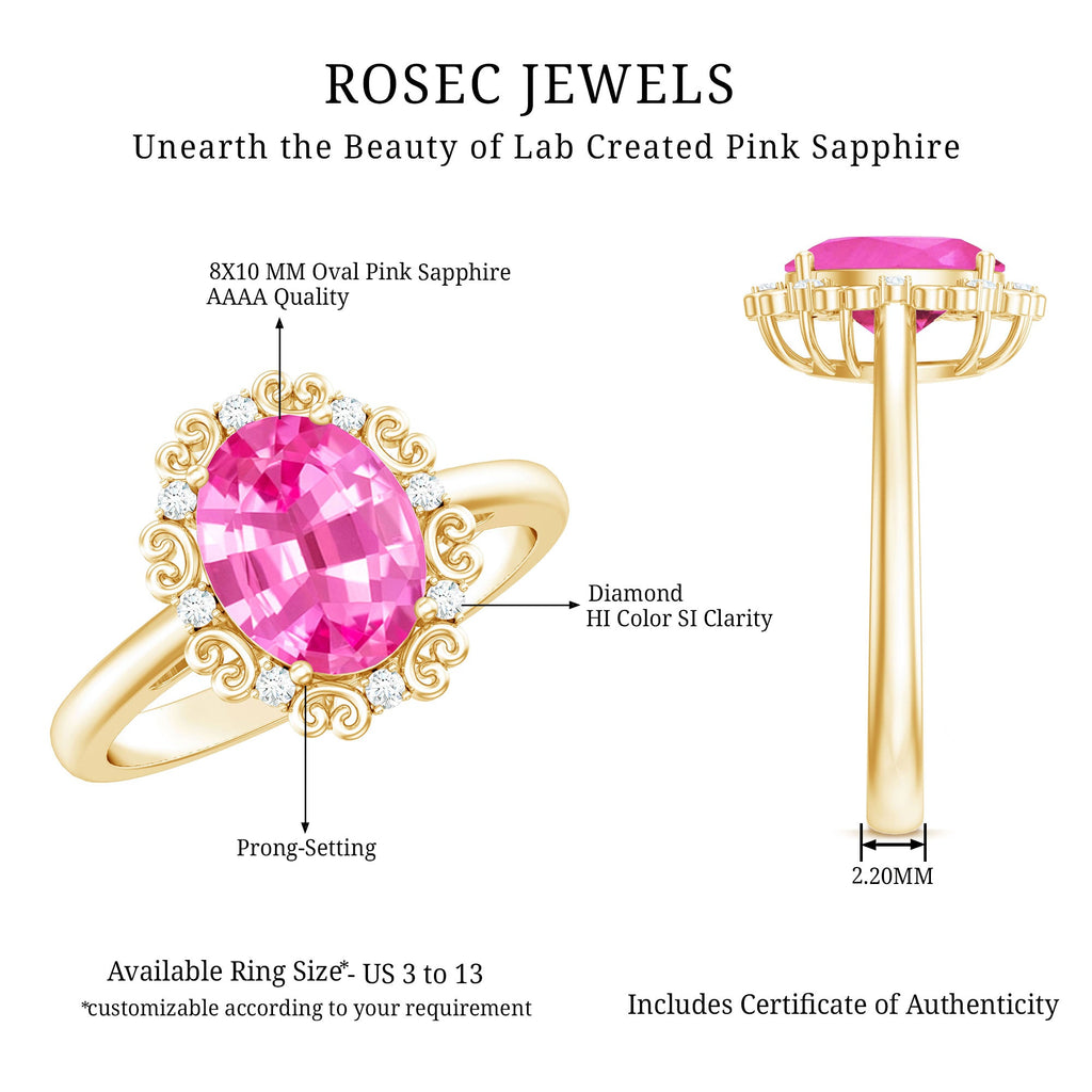 Vintage Style Lab Grown Pink Sapphire Oval Engagement Ring