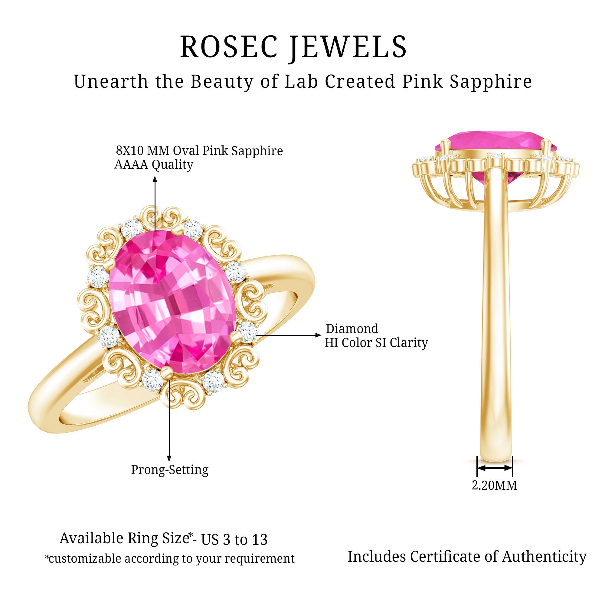 Vintage Style Lab Grown Pink Sapphire Oval Engagement Ring