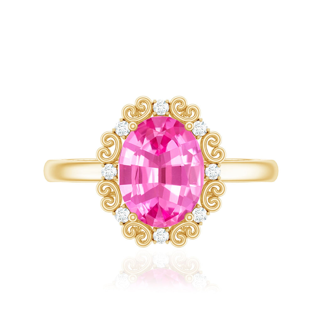 Vintage Style Lab Grown Pink Sapphire Oval Engagement Ring