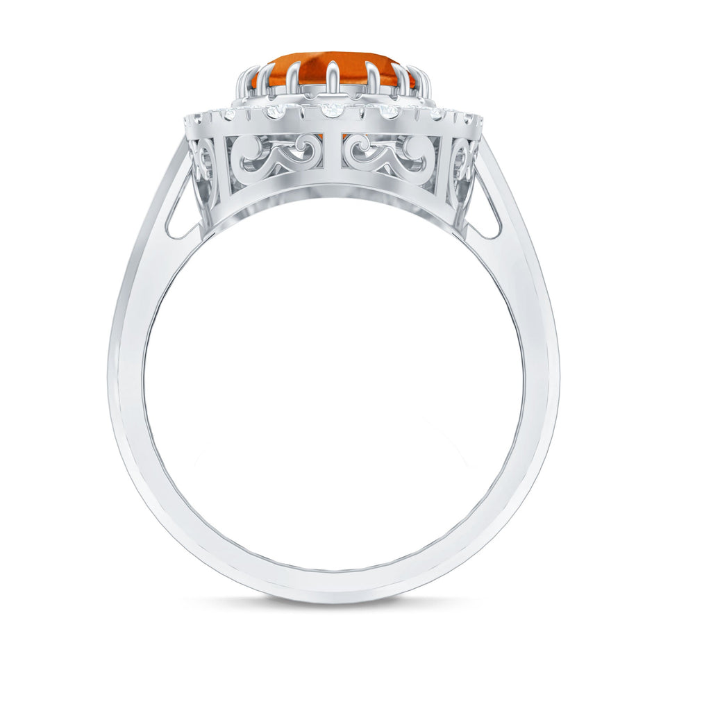 Certified 4 Carat Lab Grown Orange Sapphire Huge Engagement Ring with Diamonds