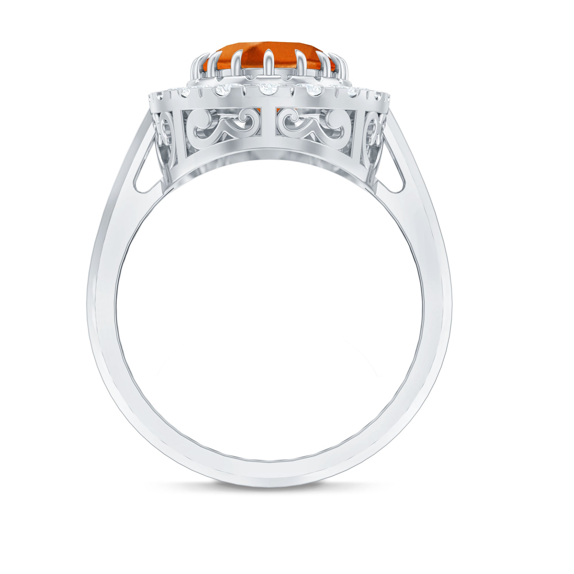 Certified 4 Carat Lab Grown Orange Sapphire Huge Engagement Ring with Diamonds
