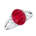 Certified 4 Carat Lab Grown Ruby Oval Engagement Ring With Diamond