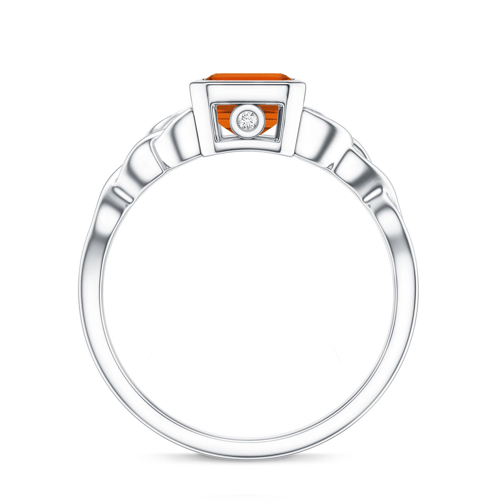 1.75 Carat Emerald Cut Lab Grown Orange Sapphire Diamond Bezel Set Engagement Ring