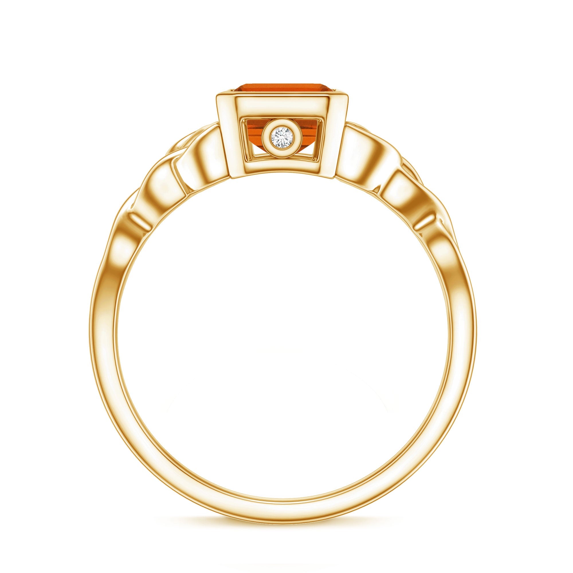 1.75 Carat Emerald Cut Lab Grown Orange Sapphire Diamond Bezel Set Engagement Ring