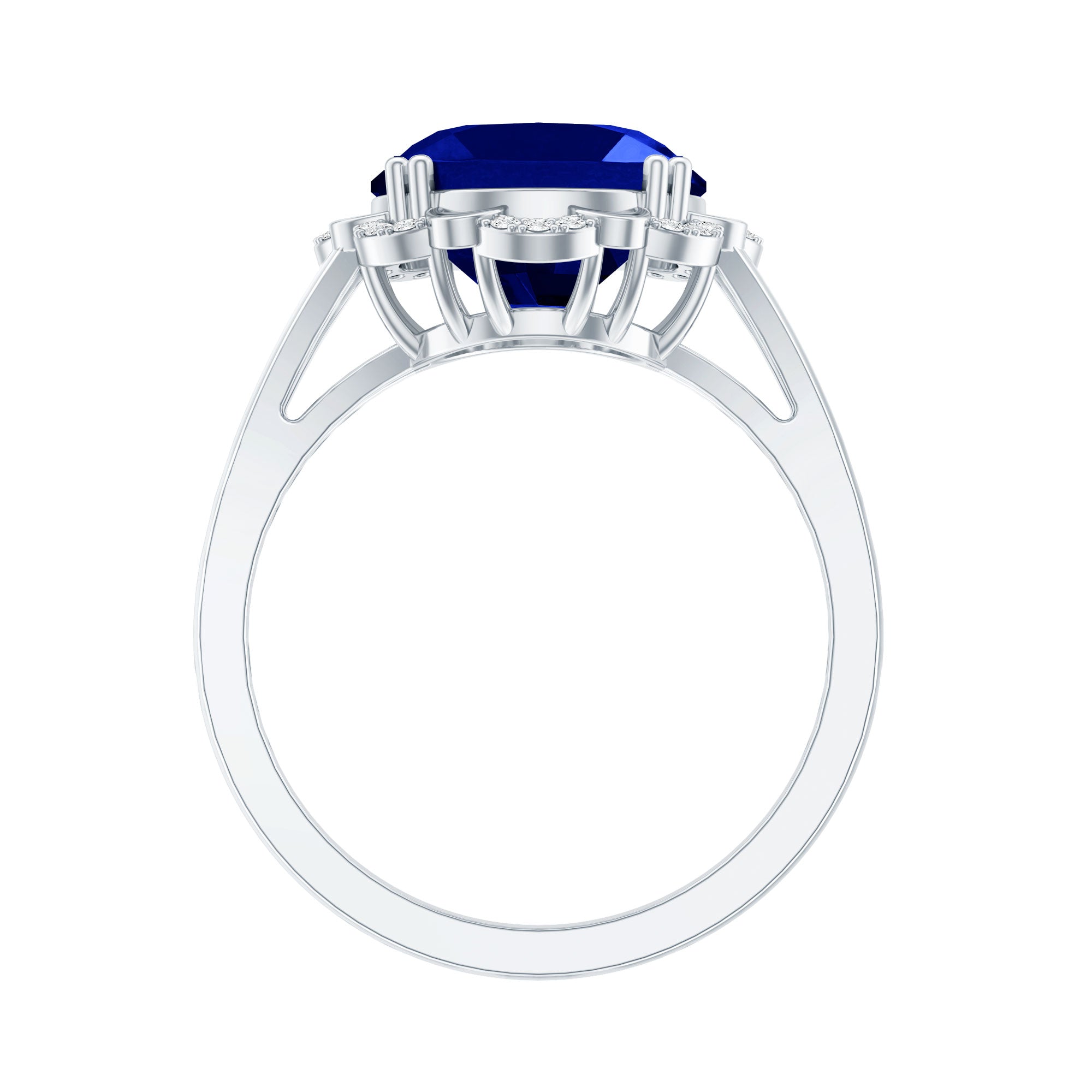 Certified 6 Carat Oval Lab Grown Blue Sapphire Retro Engagement Ring with Diamond