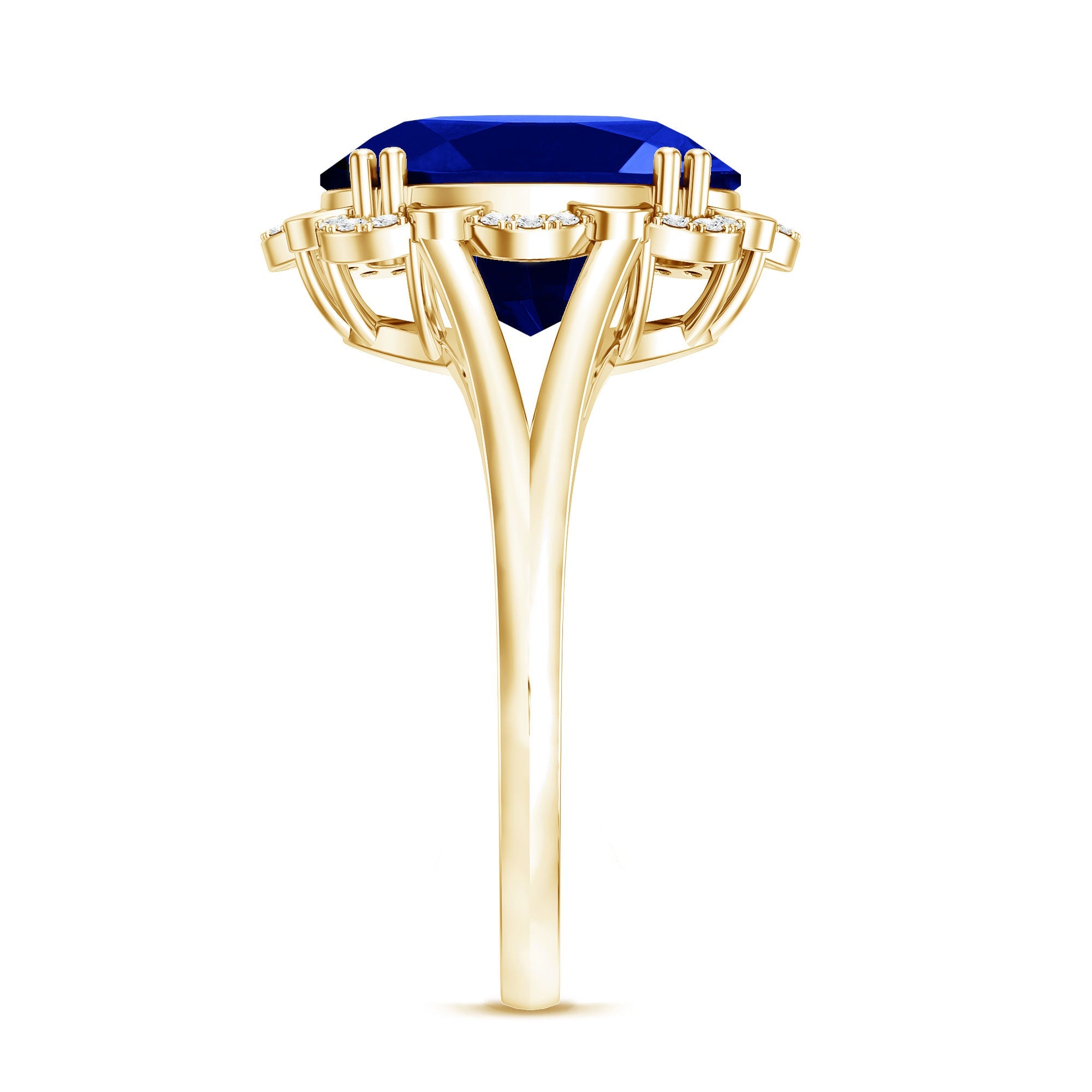 Certified 6 Carat Oval Lab Grown Blue Sapphire Retro Engagement Ring with Diamond