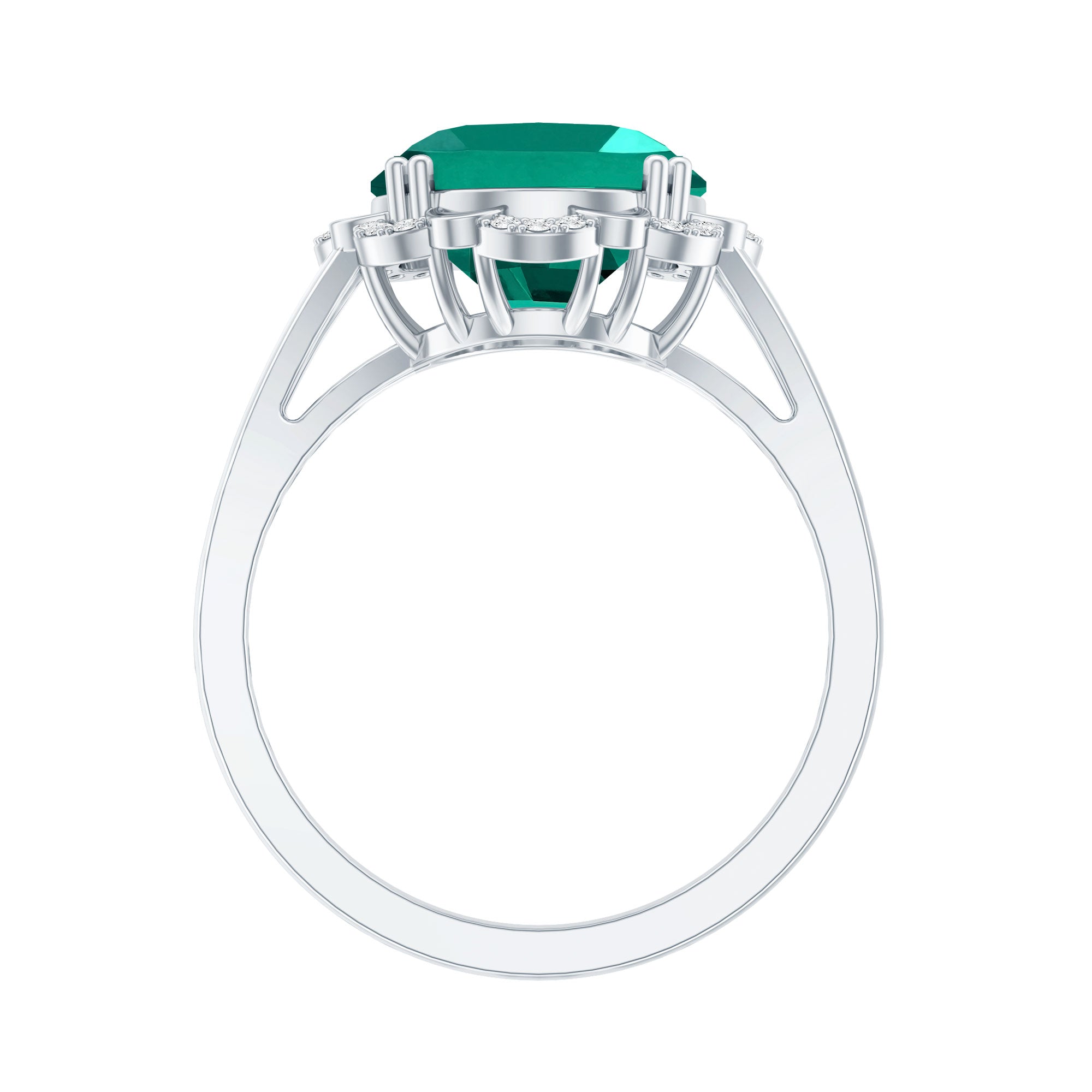 Vintage Looking 5 Carat Lab Created Emerald Engagement Ring with Diamond