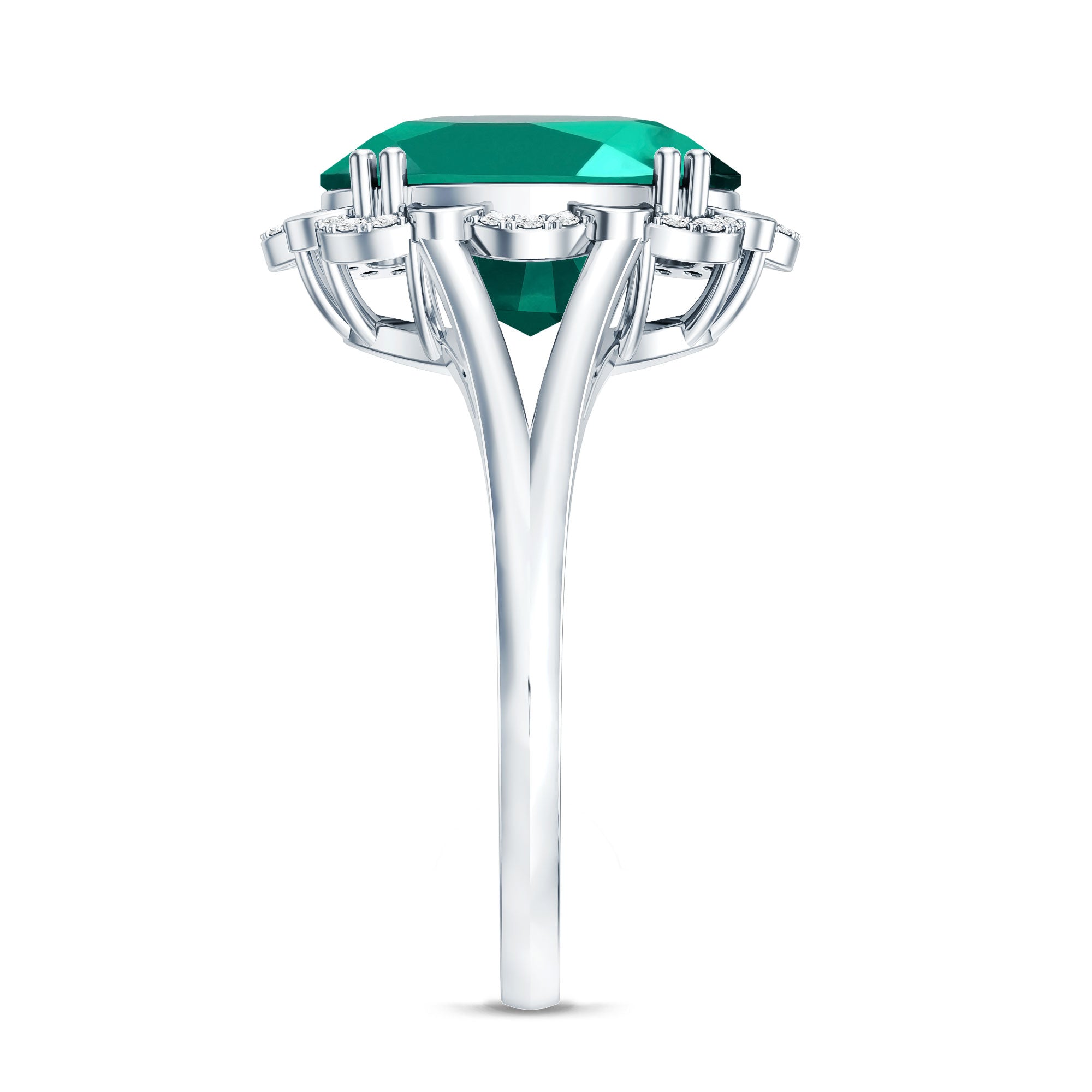 Vintage Looking 5 Carat Lab Created Emerald Engagement Ring with Diamond
