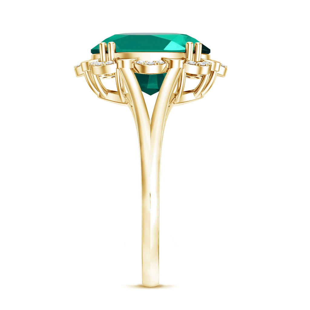 Vintage Looking 5 Carat Lab Created Emerald Engagement Ring with Diamond