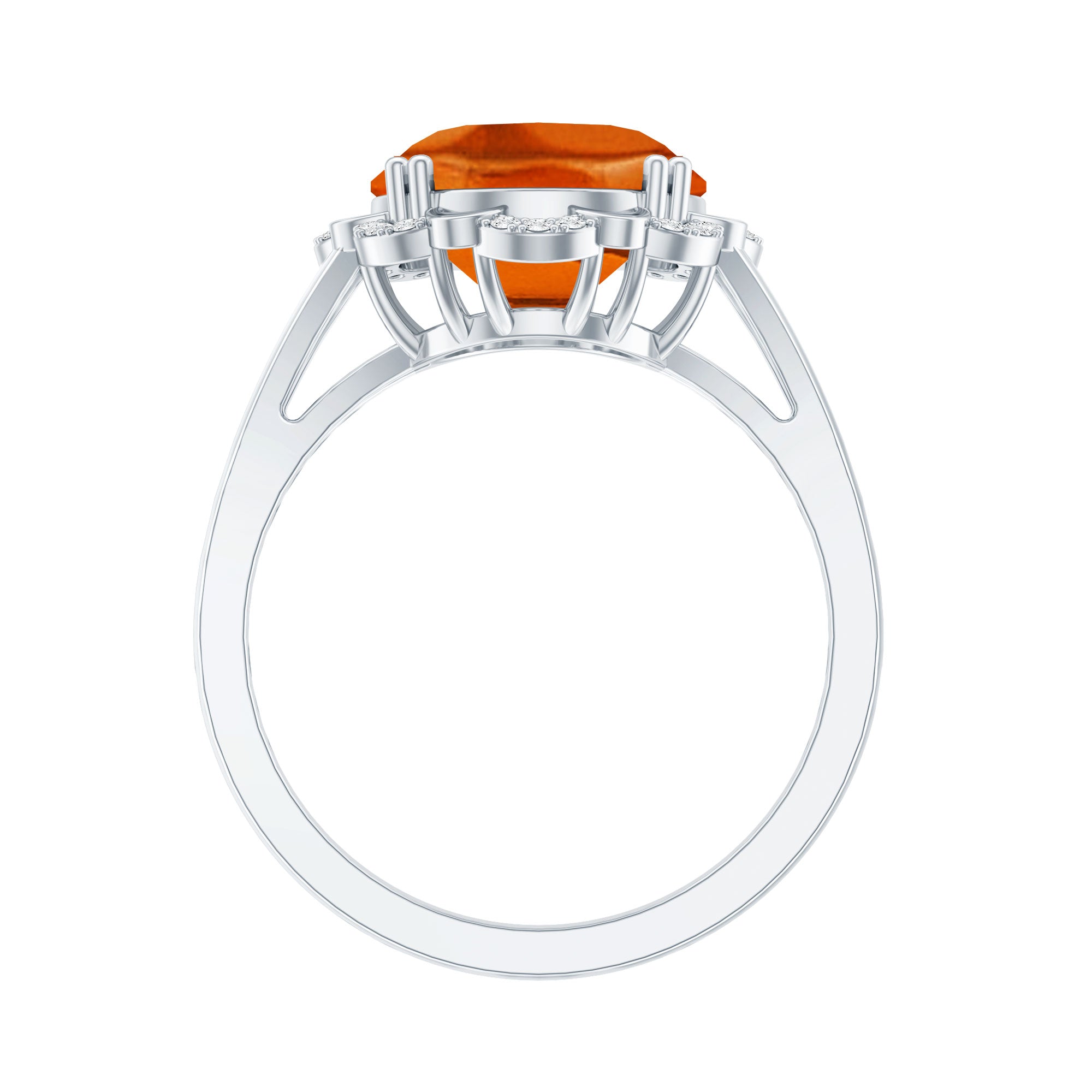 Certified 6 Carat Lab Grown Orange Sapphire Oval Engagement Ring with Diamond