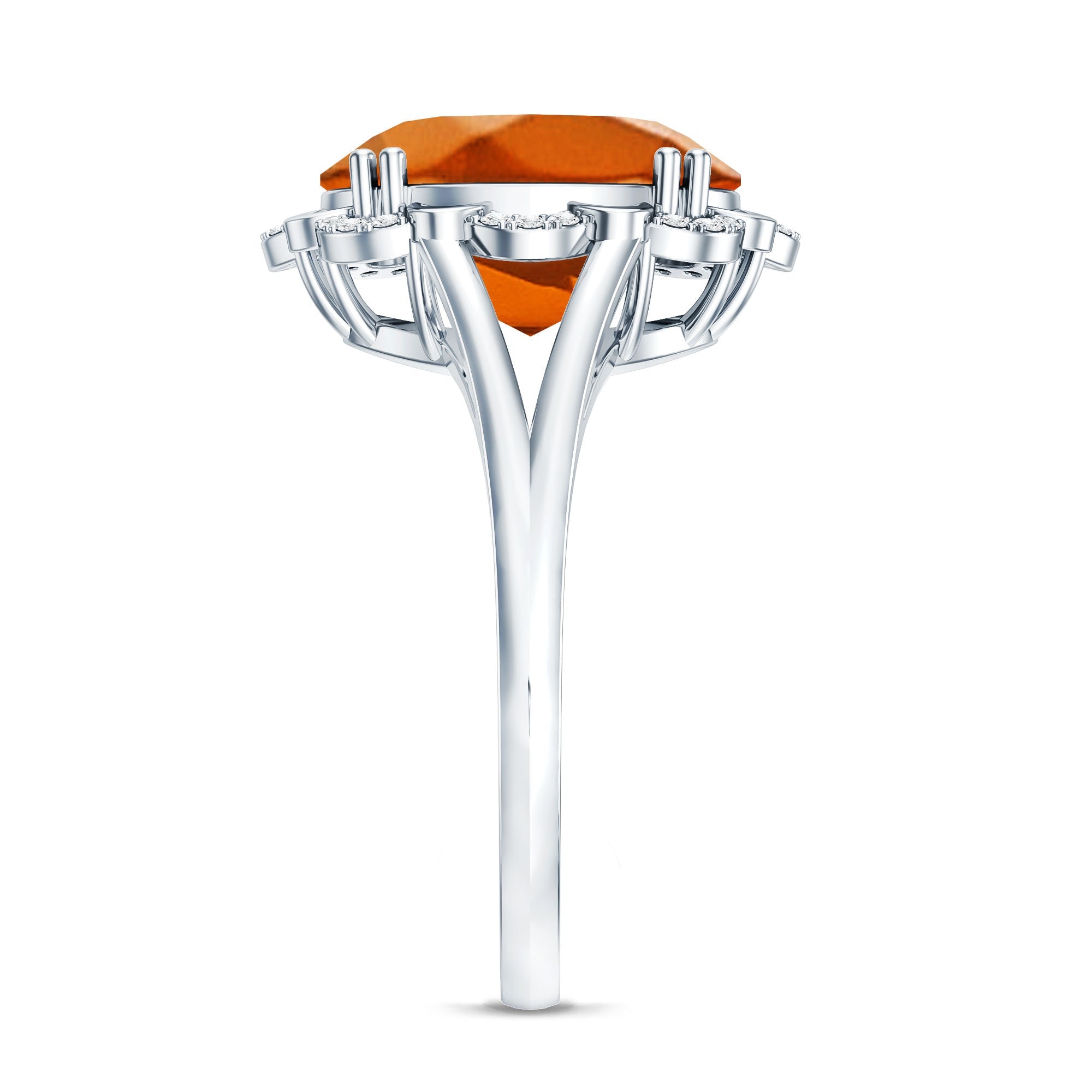 Certified 6 Carat Lab Grown Orange Sapphire Oval Engagement Ring with Diamond