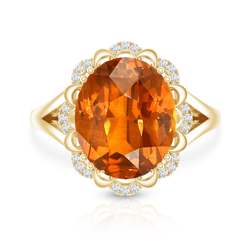 Certified 6 Carat Lab Grown Orange Sapphire Oval Engagement Ring with Diamond