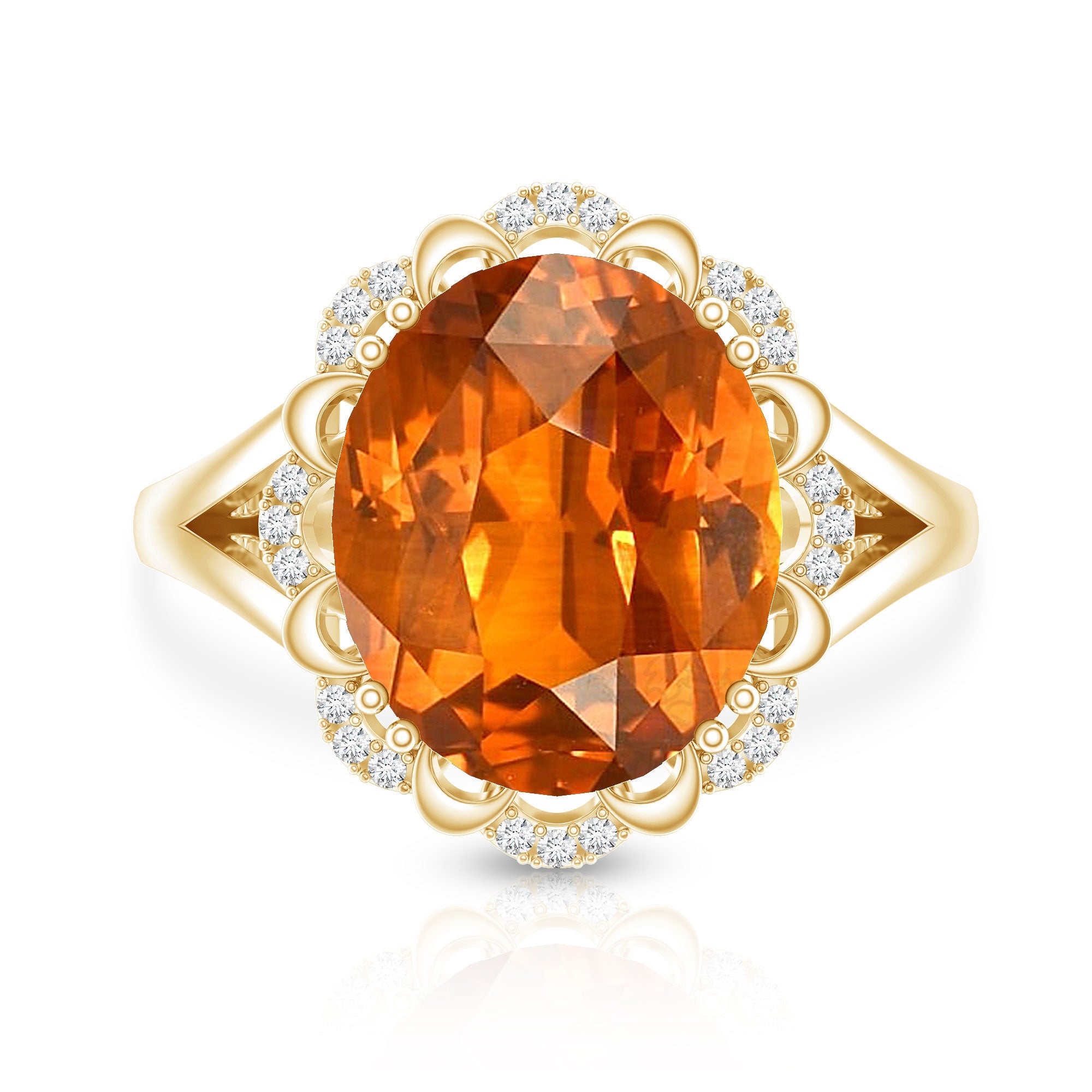 Certified 6 Carat Lab Grown Orange Sapphire Oval Engagement Ring with Diamond