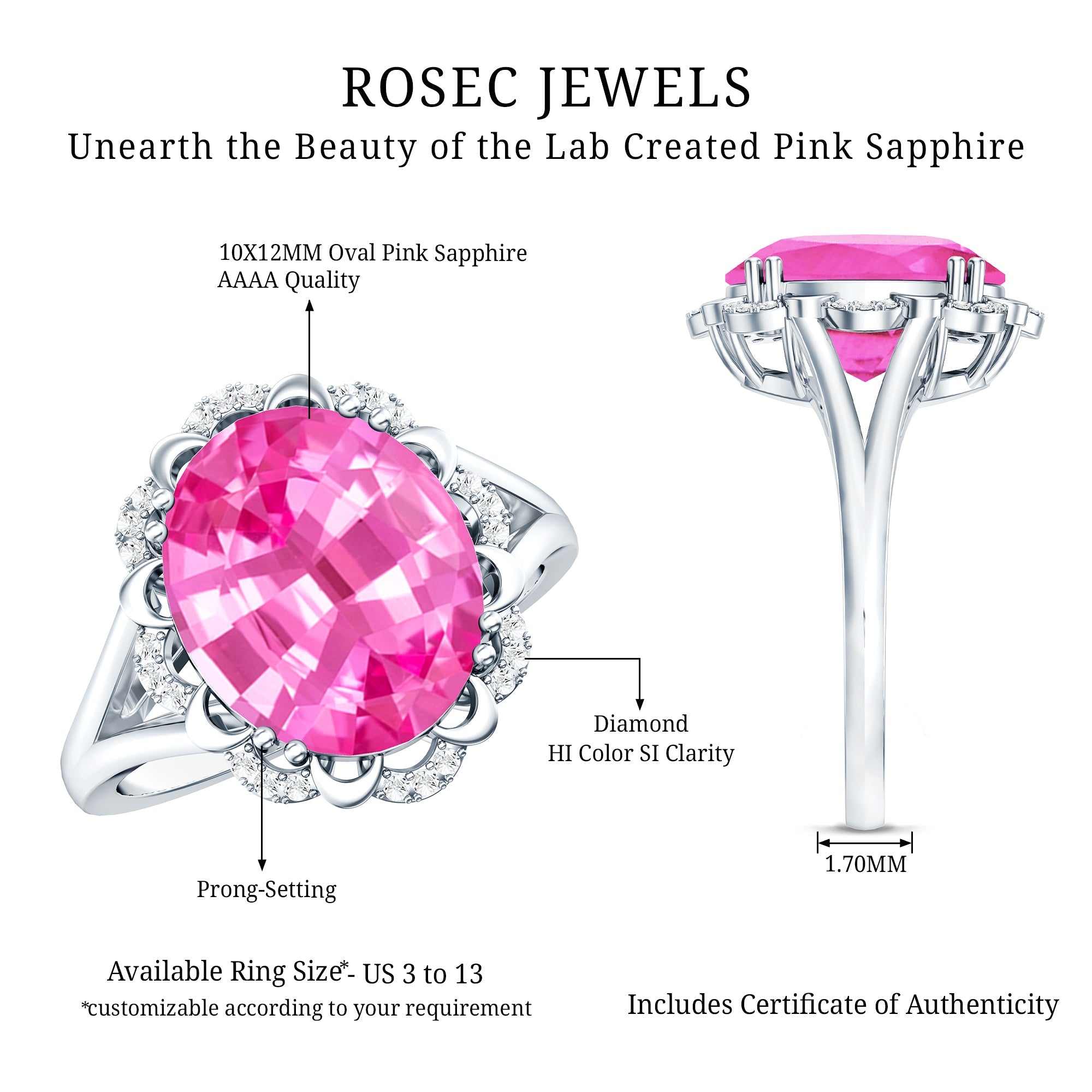 Oval Lab Created Pink Sapphire Huge Engagement Ring with Diamond