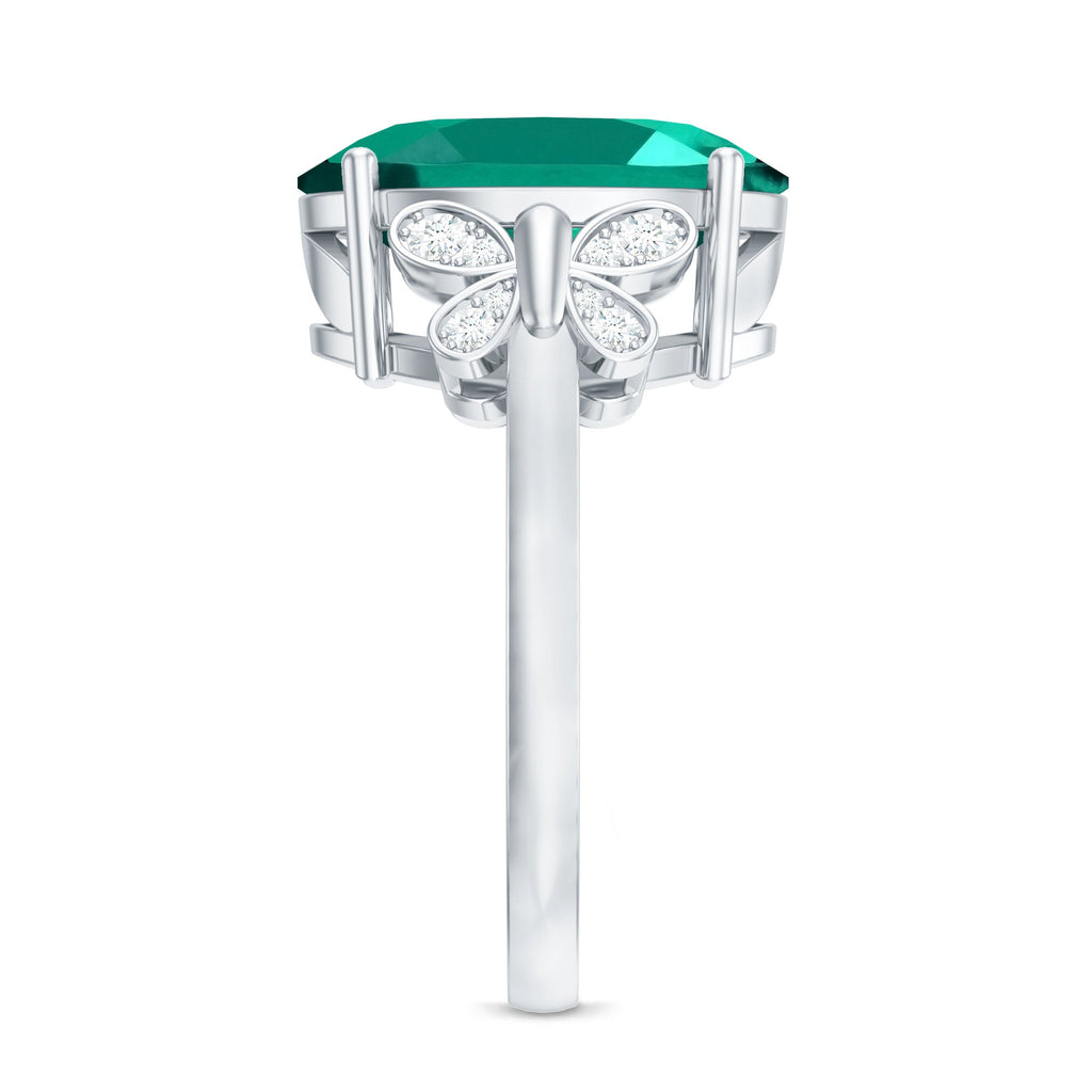 Certified 6 Carat Lab Grown Emerald Statement Engagement Ring with Diamond