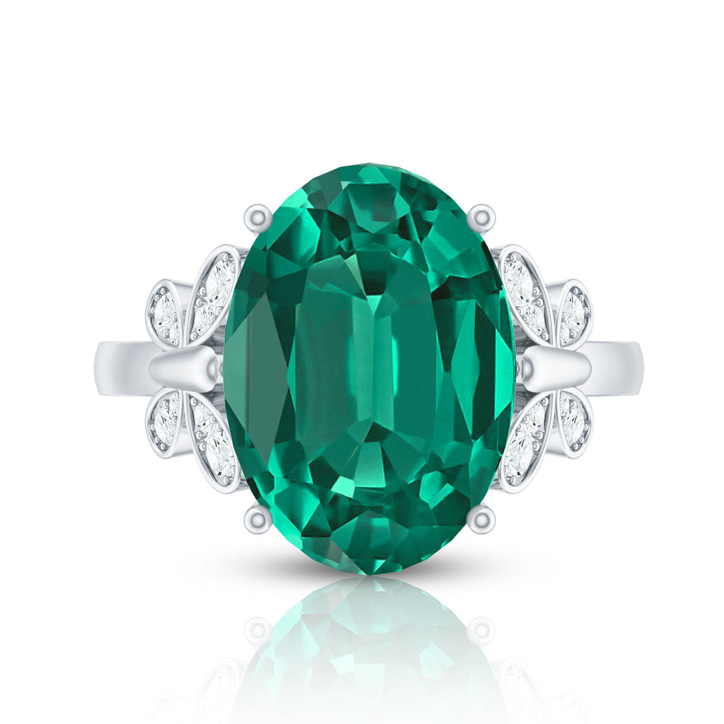 Certified 6 Carat Lab Grown Emerald Statement Engagement Ring with Diamond