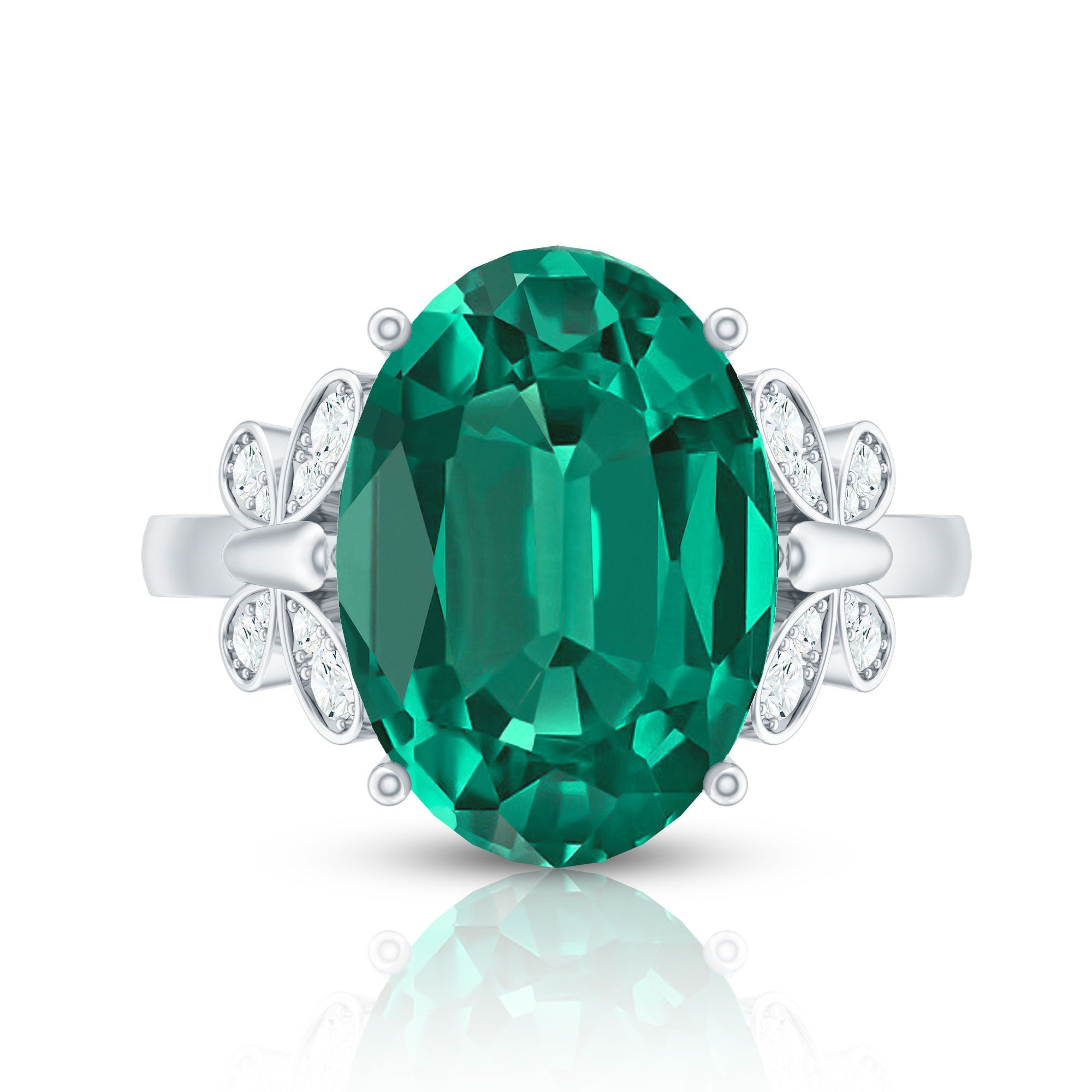 Certified 6 Carat Lab Grown Emerald Statement Engagement Ring with Diamond