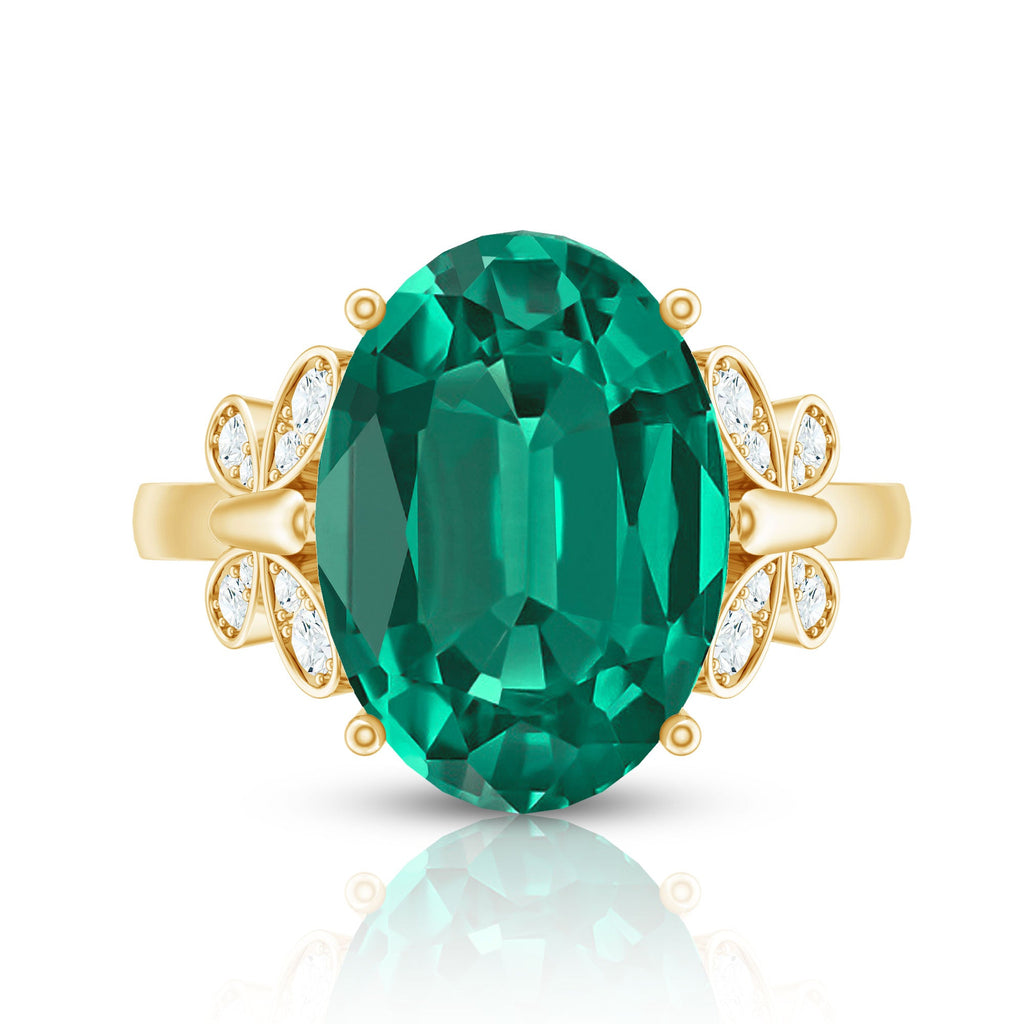 Certified 6 Carat Lab Grown Emerald Statement Engagement Ring with Diamond