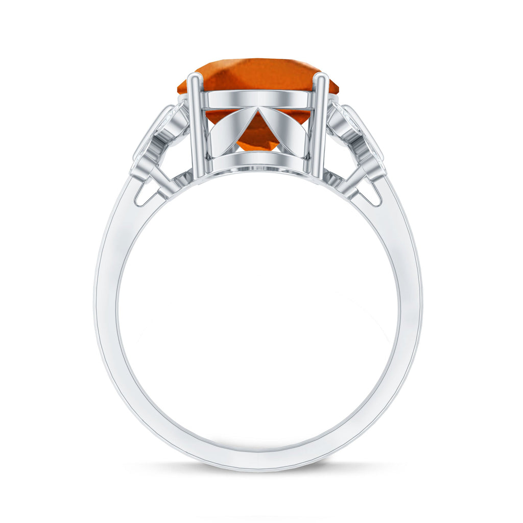 6 Carat Lab Grown Orange Sapphire Oval Engagement Ring with Diamond Butterfly