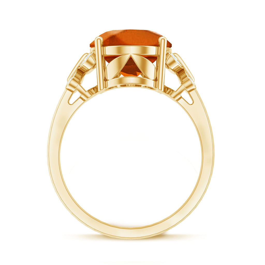 6 Carat Lab Grown Orange Sapphire Oval Engagement Ring with Diamond Butterfly