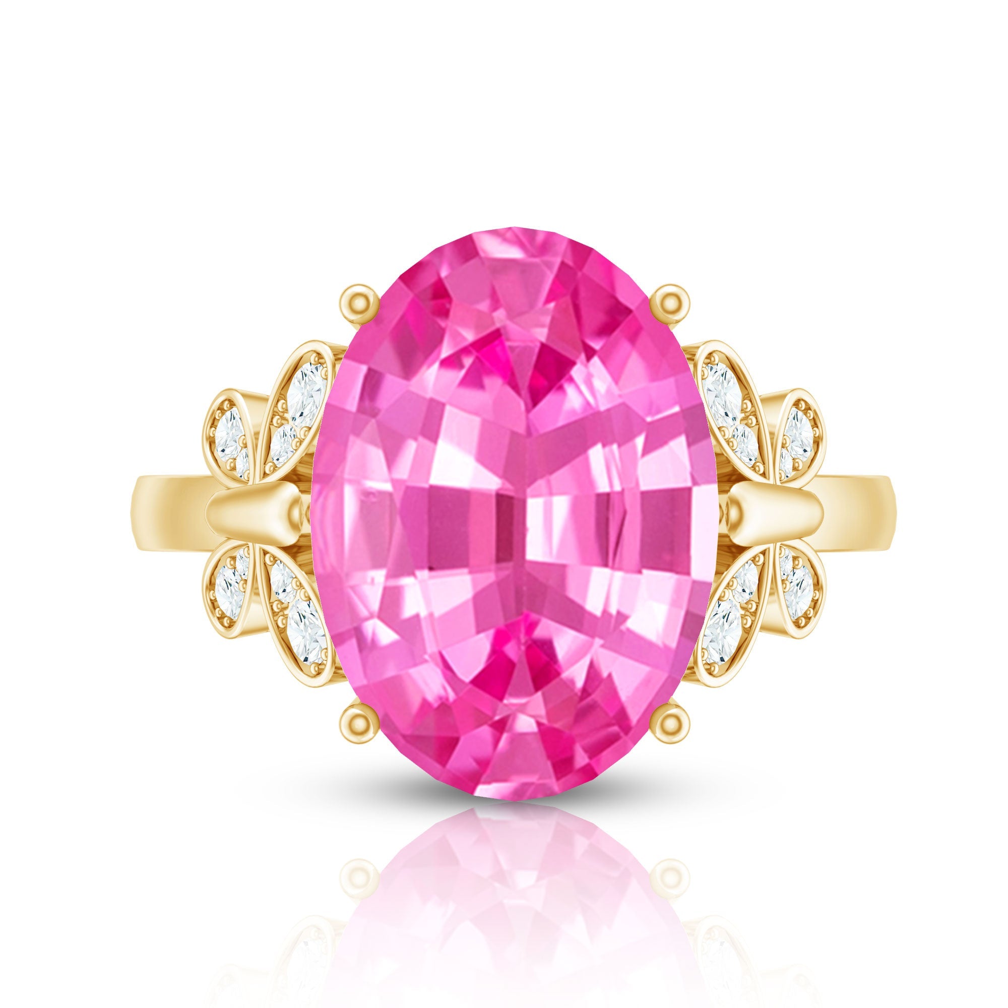 Created Pink Sapphire Oval Engagement Ring with Diamond