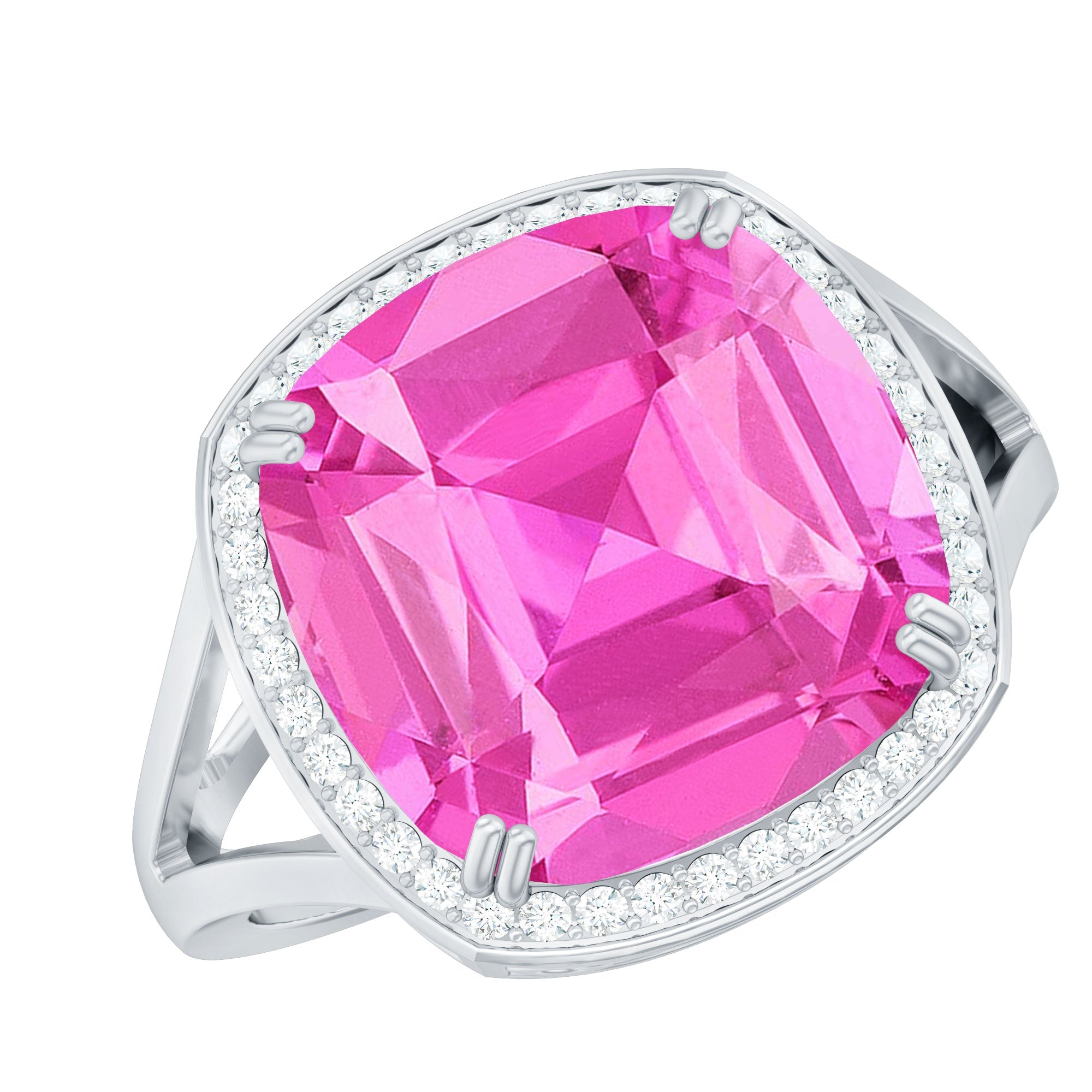 6 Carat Cushion Cut Lab Created Pink Sapphire Huge Engagement Ring