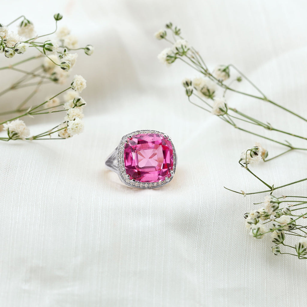 6 Carat Cushion Cut Lab Created Pink Sapphire Huge Engagement Ring