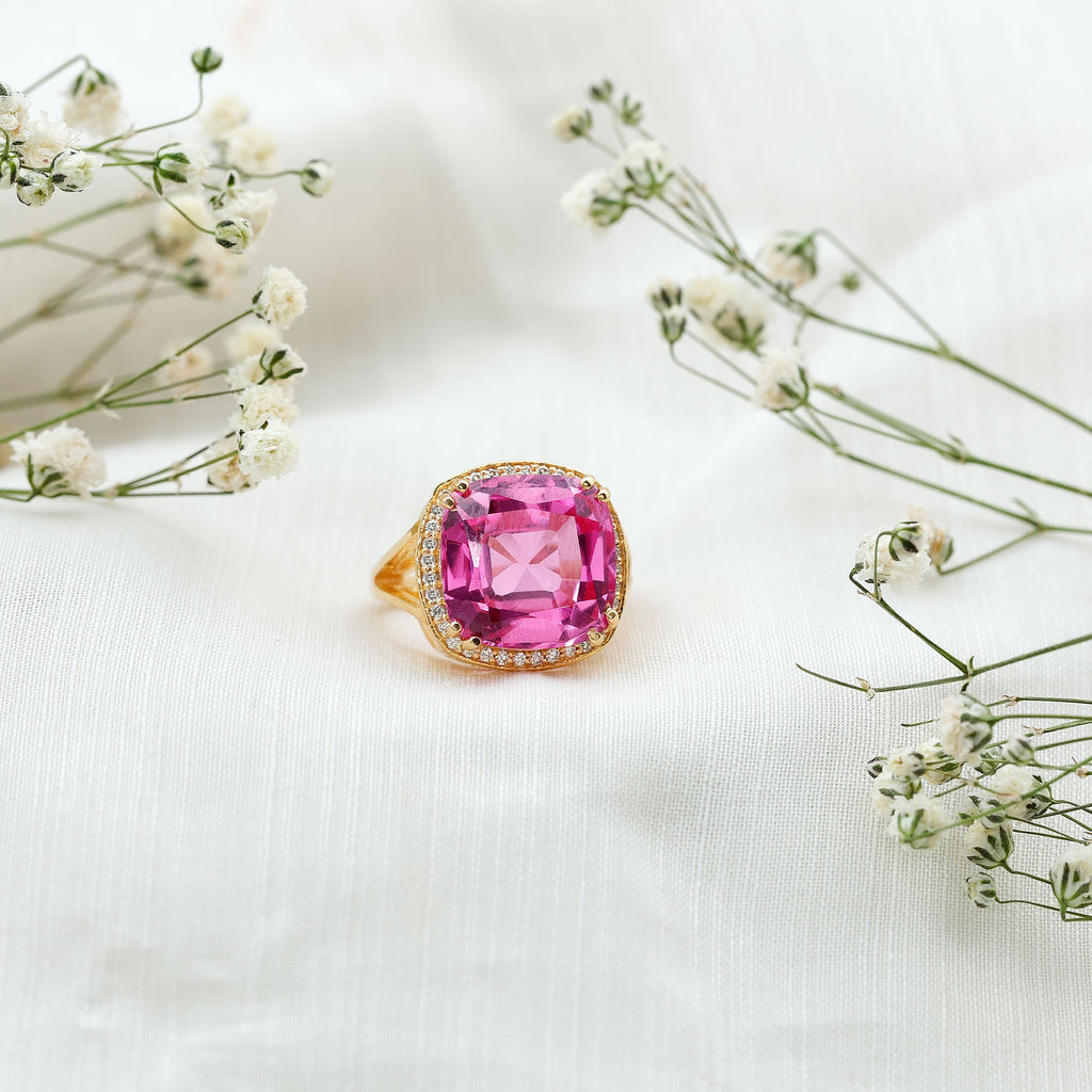 6 Carat Cushion Cut Lab Created Pink Sapphire Huge Engagement Ring