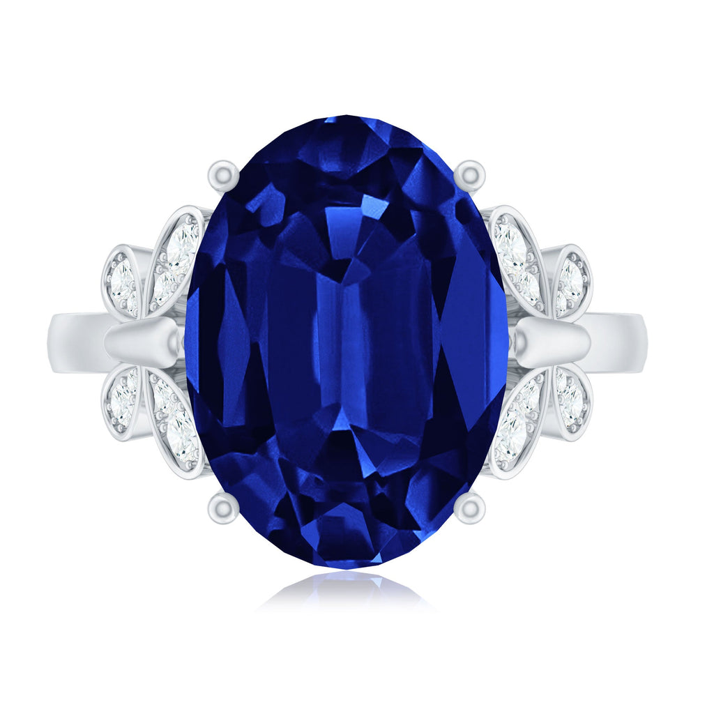Certified Oval 6 Carat Lab Grown Blue Sapphire Statement Engagement Ring with Diamond