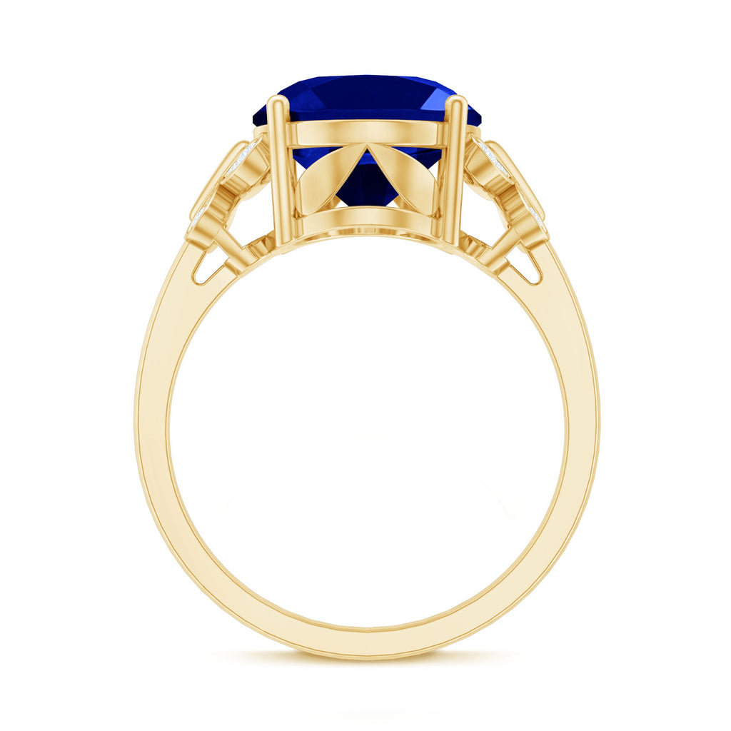 Certified Oval 6 Carat Lab Grown Blue Sapphire Statement Engagement Ring with Diamond