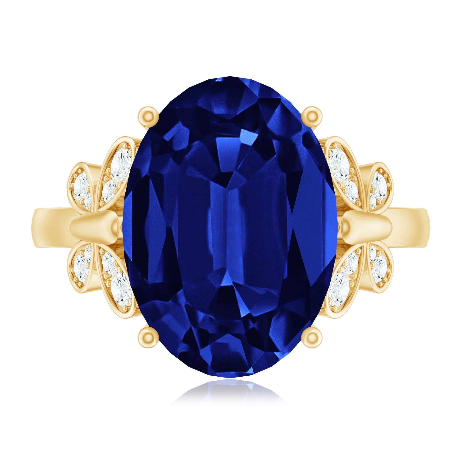 Certified Oval 6 Carat Lab Grown Blue Sapphire Statement Engagement Ring with Diamond