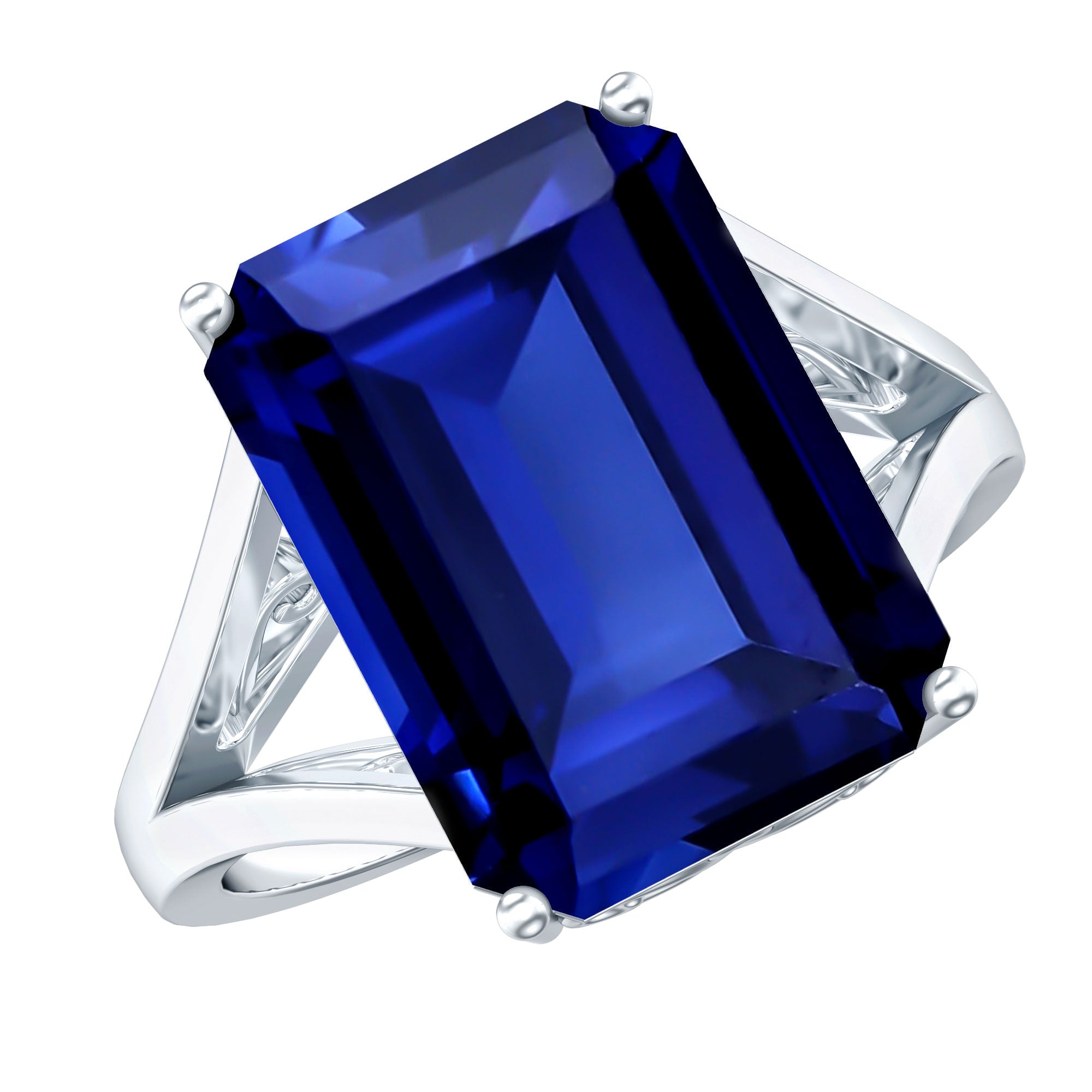 9 Carat Lab Grown Blue Sapphire Emerald Cut Engagement Ring