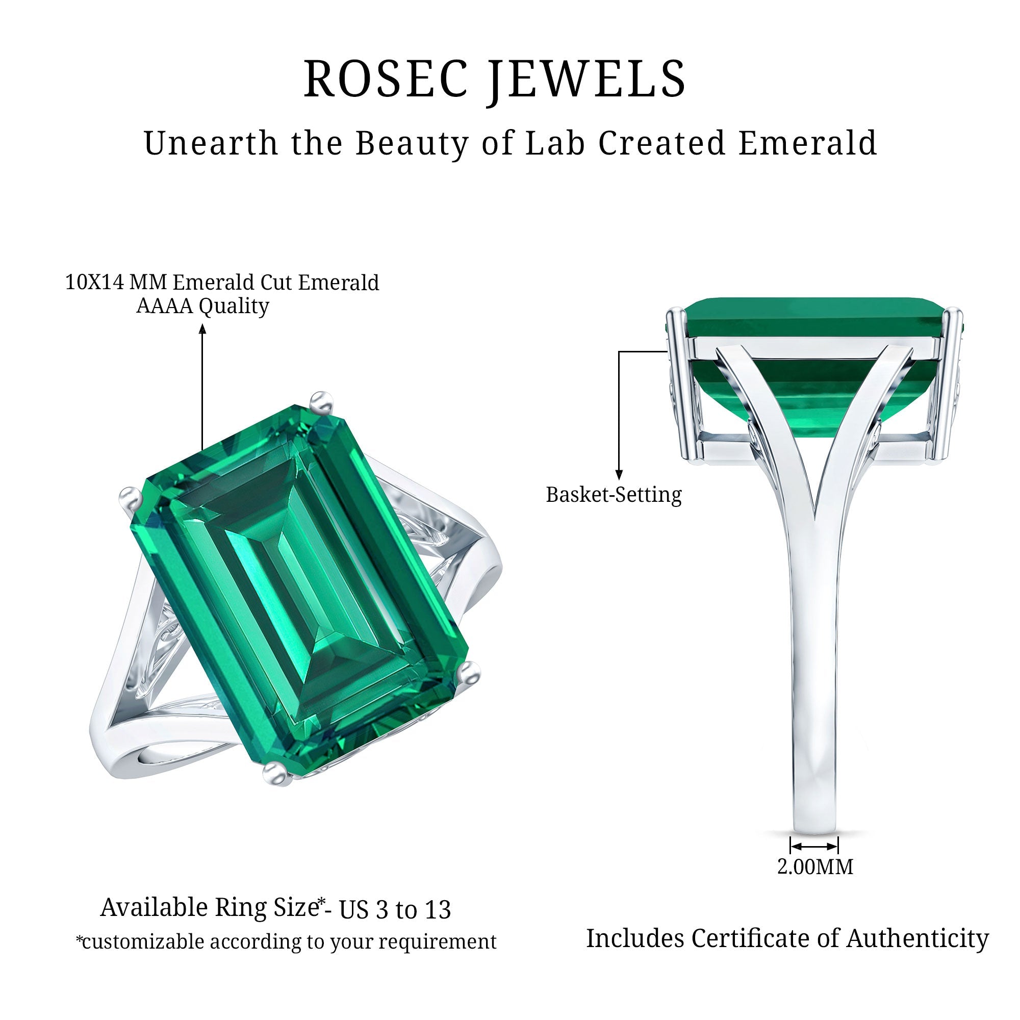 Lab Created Emerald Solitaire Engagement Ring