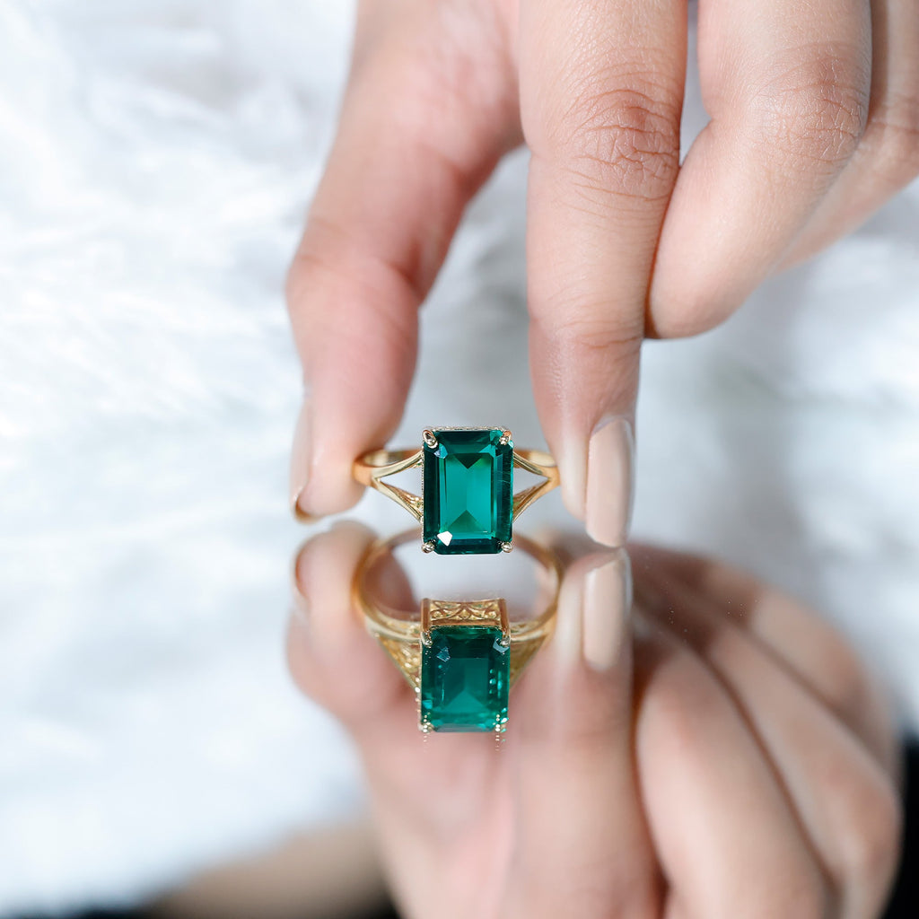 Lab Created Emerald Solitaire Engagement Ring