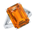 9 Carat Lab Grown Orange Sapphire Emerald Cut Engagement Ring with Split Shank
