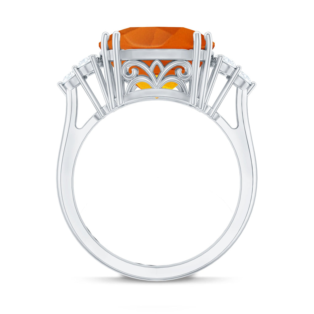 9 Carat Lab Grown Orange Sapphire Cushion Cut Engagement Ring with Diamond Trio