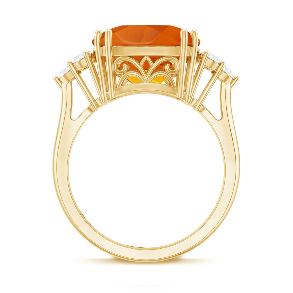 9 Carat Lab Grown Orange Sapphire Cushion Cut Engagement Ring with Diamond Trio