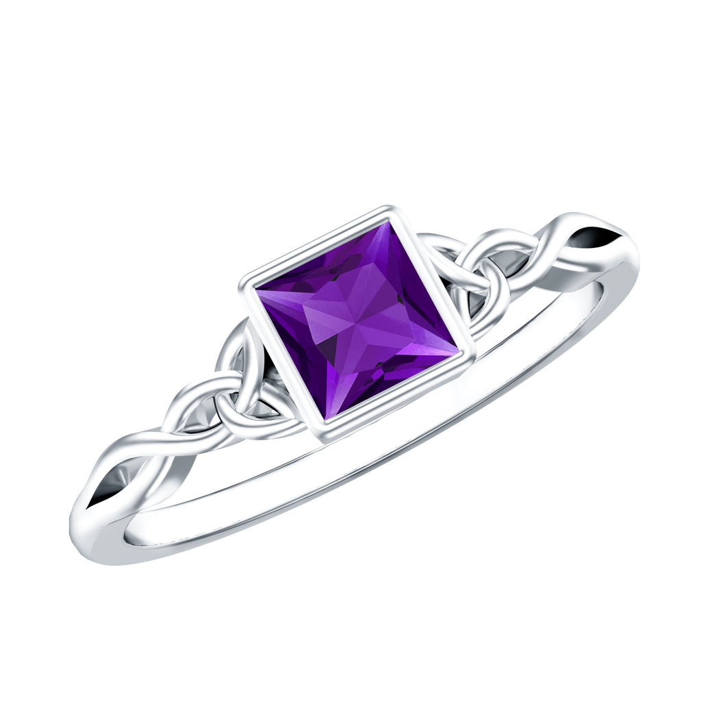 1.2 Carat Princess Cut Amethyst Promise Ring with Celtic Knot