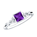 1.2 Carat Princess Cut Amethyst Promise Ring with Celtic Knot