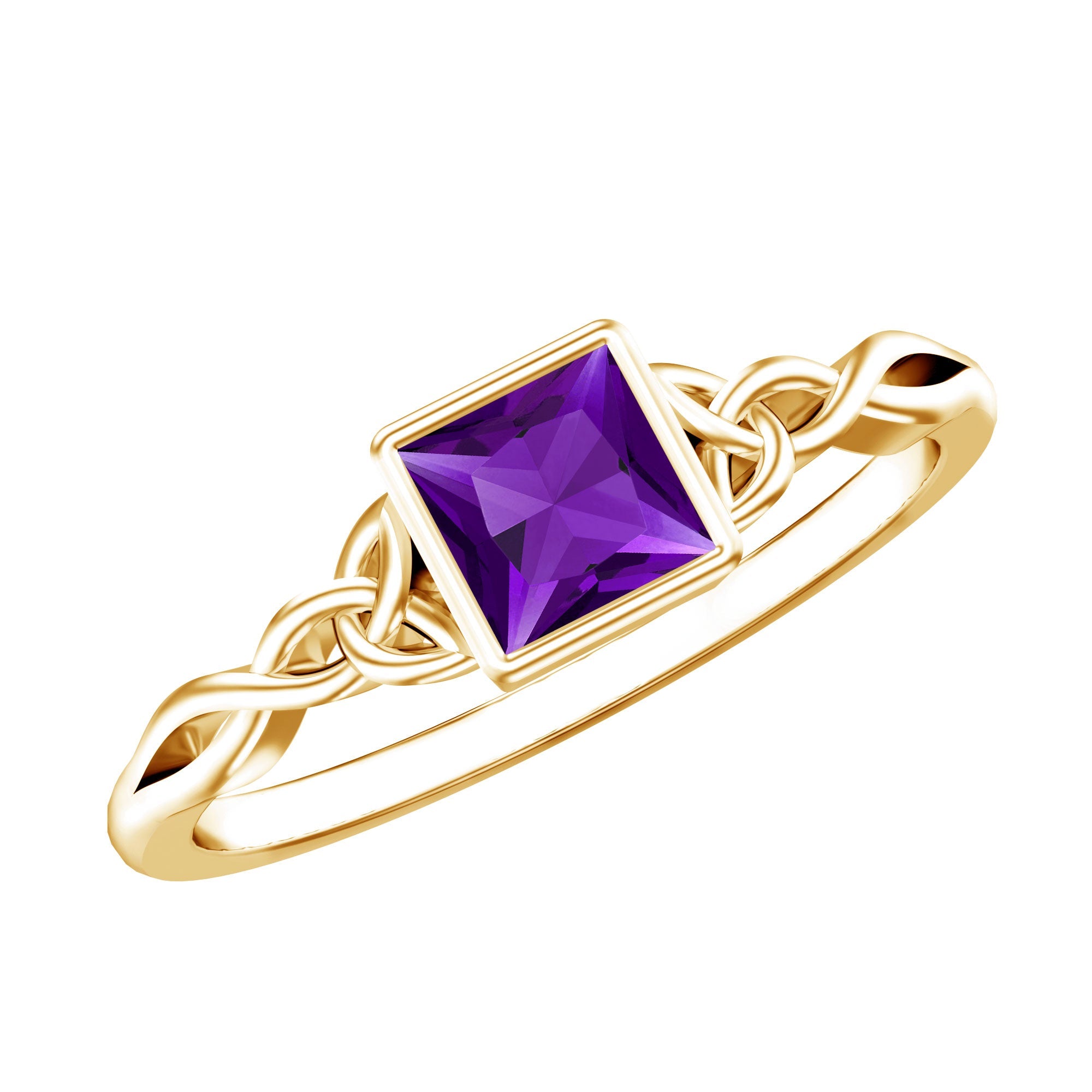 1.2 Carat Princess Cut Amethyst Promise Ring with Celtic Knot