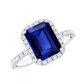 Certified 2.75 Carat Emerald Cut Lab Grown Blue Sapphire Engagement Ring with Diamond Halo