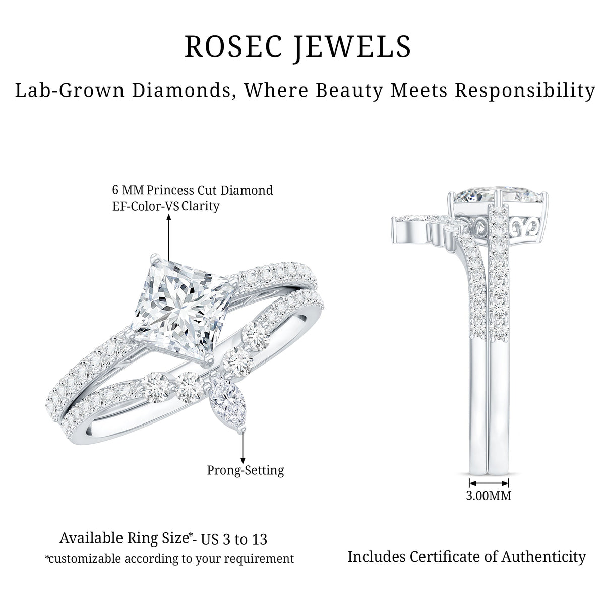 Lab Created Diamond Princess Cut Engagement Ring With Enhancer