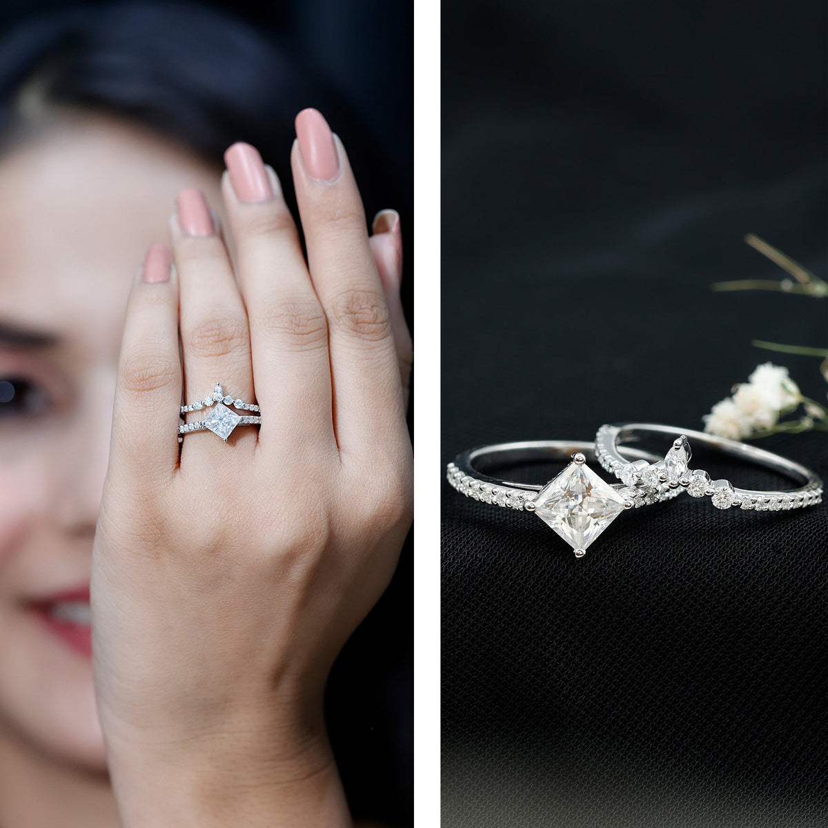 Lab Created Diamond Princess Cut Engagement Ring With Enhancer