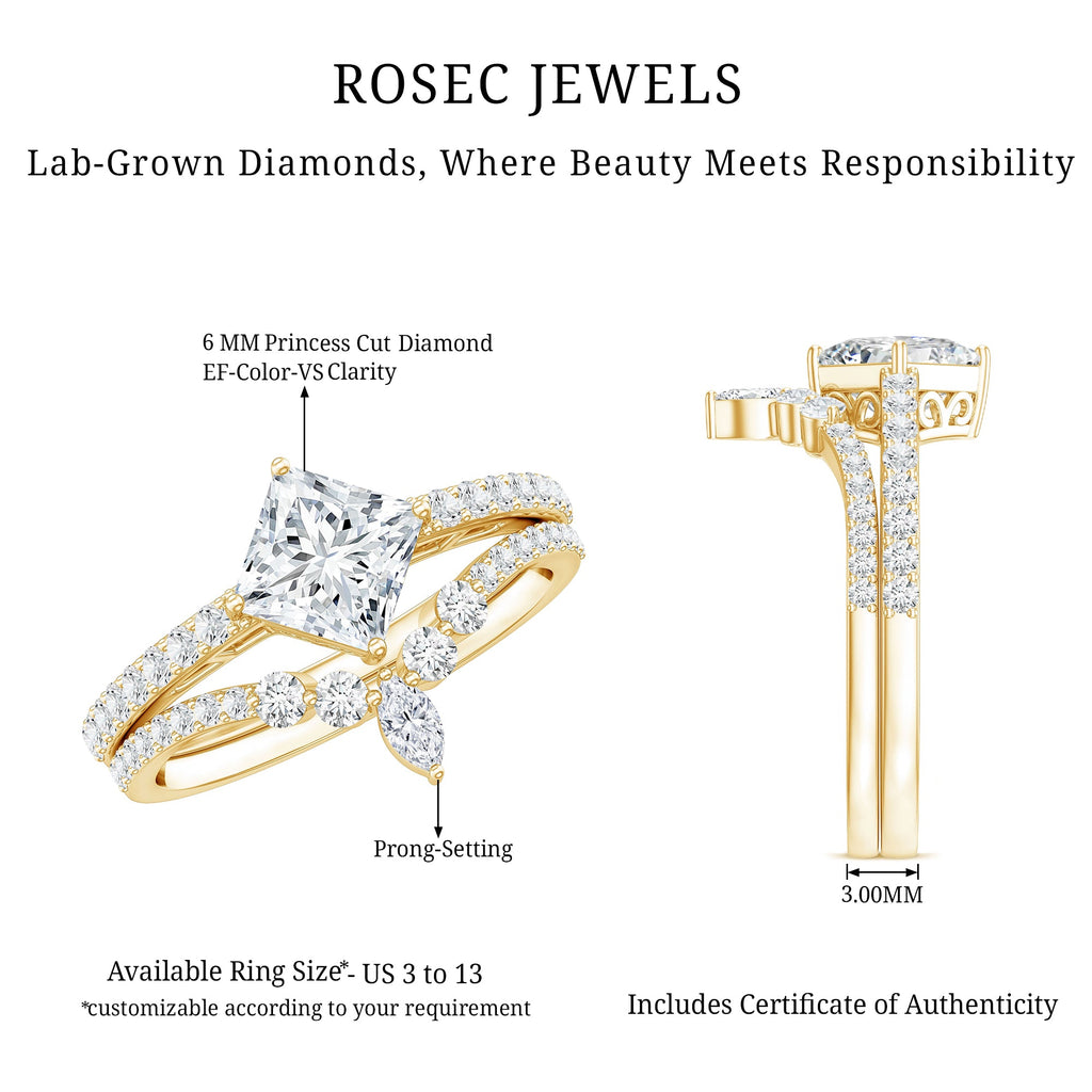 Lab Created Diamond Princess Cut Engagement Ring With Enhancer