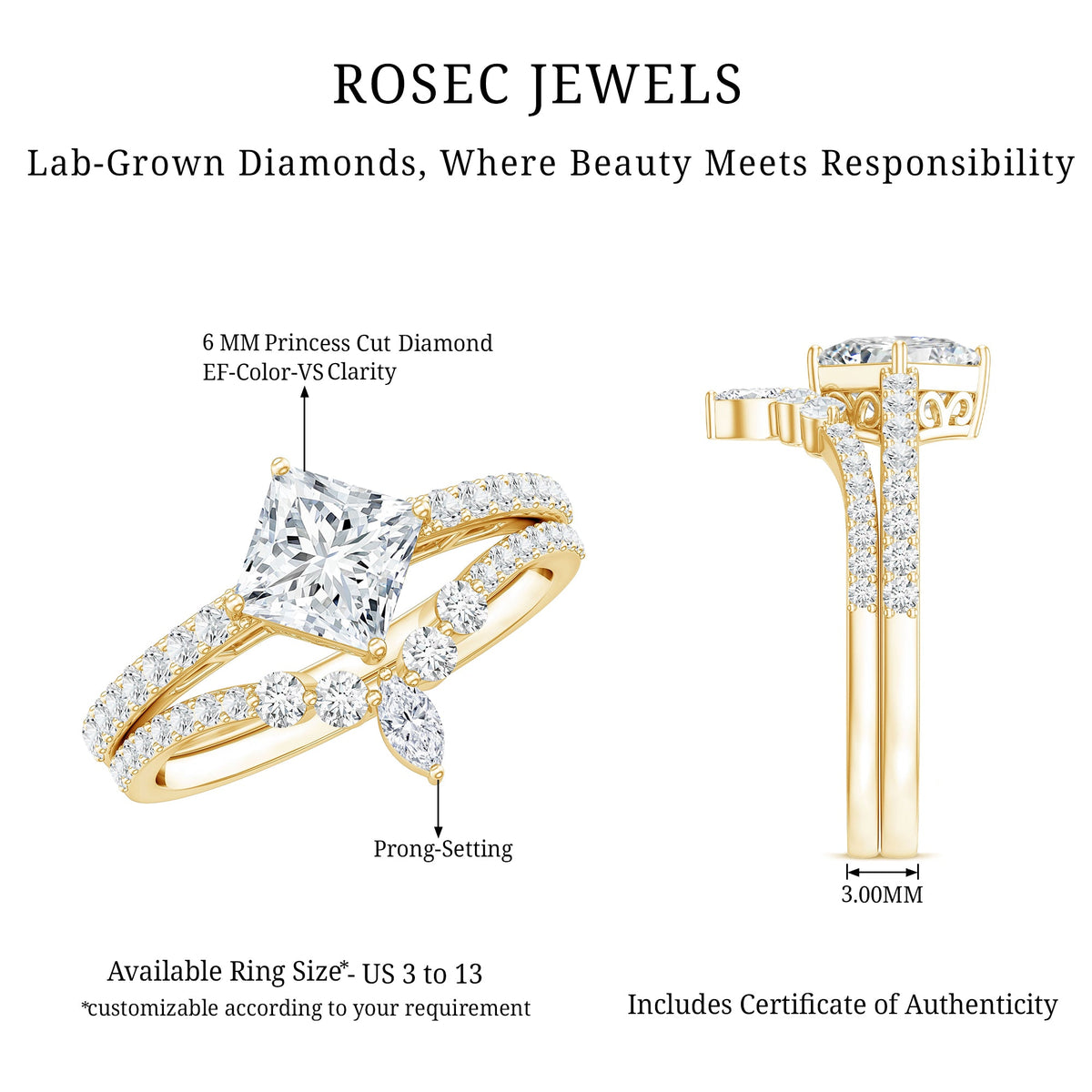 Lab Created Diamond Princess Cut Engagement Ring With Enhancer