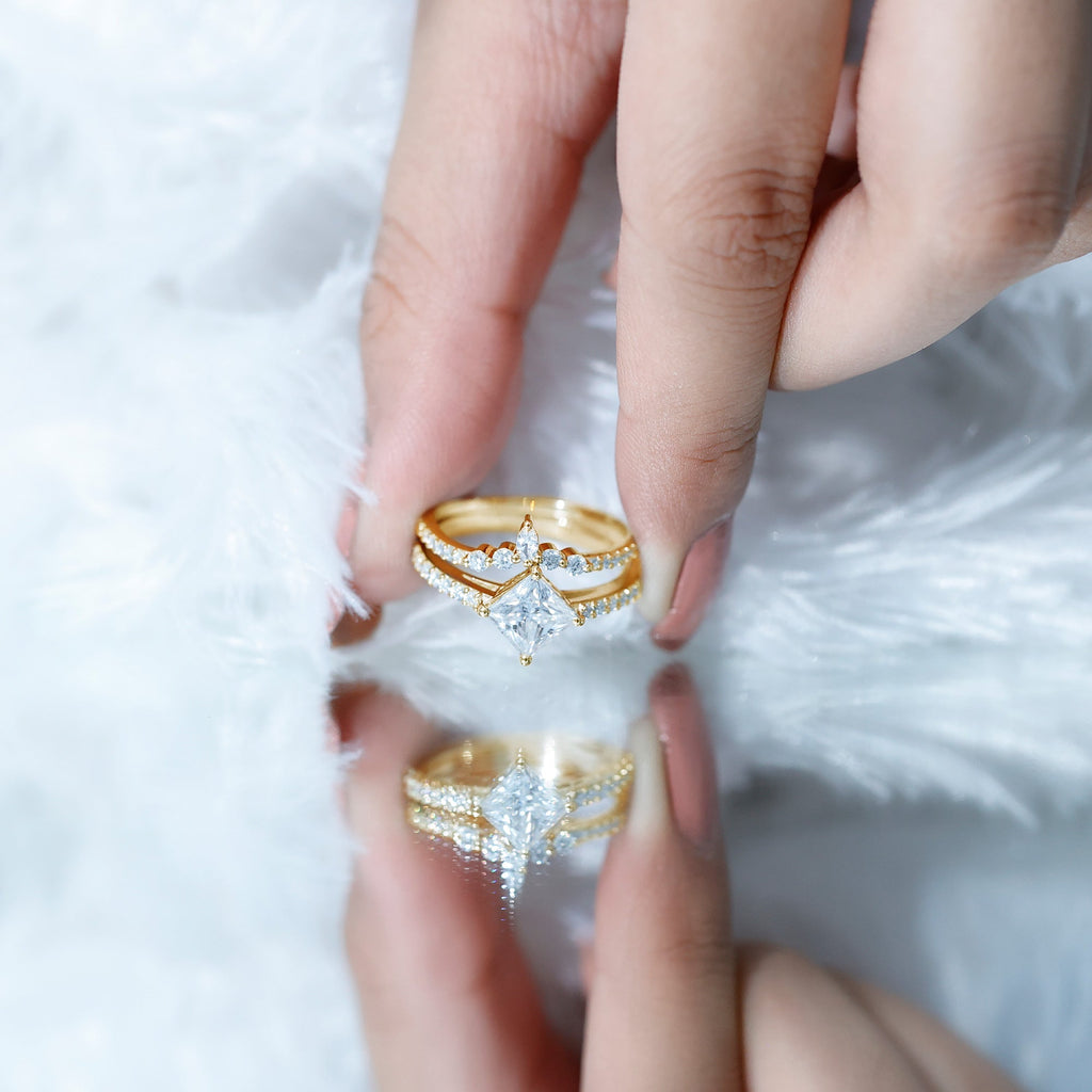 Lab Created Diamond Princess Cut Engagement Ring With Enhancer